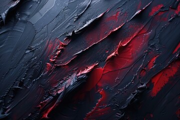 Poster - Close-up of a black and red abstract painting with intricate details