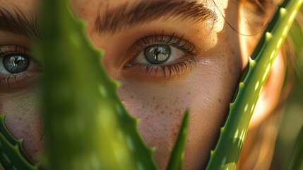 Poster - A close-up shot of a person's eyes surrounded by lush greenery