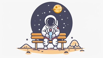 Wall Mural - Astronaut on a bench in Space