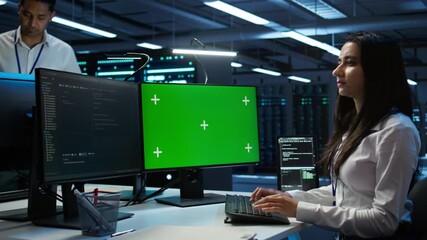 Poster - admin in data center using mockup pc to design, implement and manage gear, ensuring optimal performa