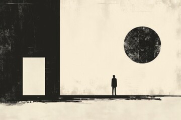 Poster - A person stands in front of a wall featuring a large black circle