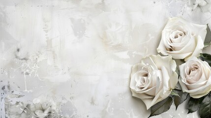 Wall Mural - White wedding background with grunge aesthetic and roses