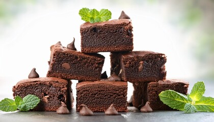 Wall Mural - stack of brownie cake with mint and chocolate chips