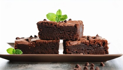 Wall Mural - stack of brownie cake with mint and chocolate chips