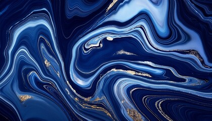 beautiful wavy liquid dark blue marble background with glitter digital marbling