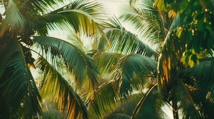 Wall Mural - Green coconut leaves in a lovely view