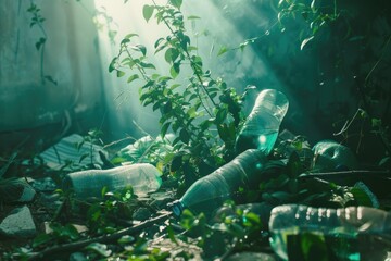 Poster - A collection of empty plastic bottles scattered on the ground