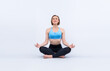 © Summit Art Creations - Full body length gaiety shot athletic and sporty woman doing healthy and meditative yoga exercise workout posture on isolated background. Healthy active and body care lifestyle