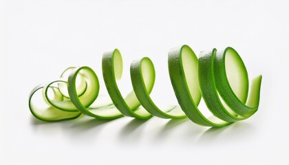 fresh cucumber ribbon peels on white background