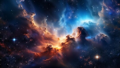 Wall Mural - a mesmerizing nebula in space where glowing cosmic clouds and stars illuminate the dark universe sho