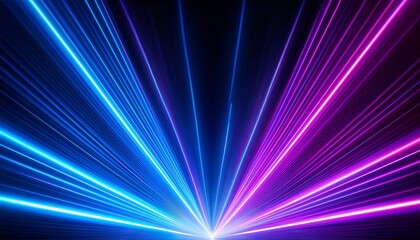 Poster - blue and violet beams of bright laser light ai generated image