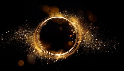 Wall Mural - dynamic gold glitter circle brilliant shine sparkles and golden particles exploding in a circle fram