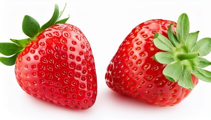 two strawberries isolated on transparent background full depth of field