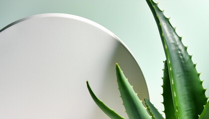 Wall Mural - aloe vera plant minimal cosmetic background for product presentation featuring a white podium and an aloe vera plant with the shadow of a leaf