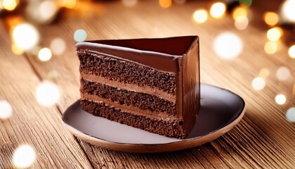 Wall Mural - piece chocolate of cake on wood background