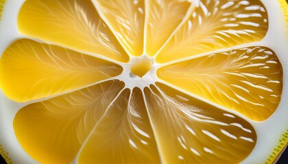 Wall Mural - half a lemon cut juicy piece of lemon yellow color sour fruit close up shot of fruit with special focus