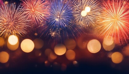 Poster - colorful firework display with bokeh background abstract holiday celebration for new year or birthday party