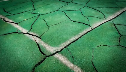 Wall Mural - crack line texture on the old green washed gravel flooring surface of outdoors basketball court background