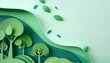 © Heaven - creative concept earth day banner template nature trees and green leaves in paper cut out style 3d render illustration style illustration