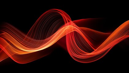Wall Mural - abstract red and orange flowing lines on a black background