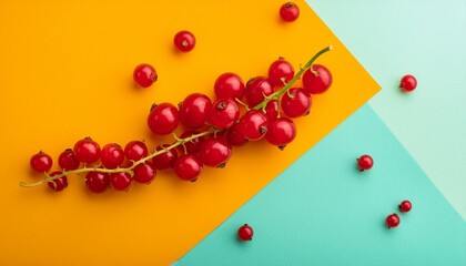 Canvas Print - creative layout made of red currant on colorful background flat lay food concept