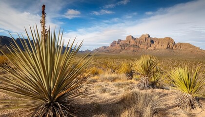 Wall Mural - desert view with yucca plant big bend national park texas united states of america