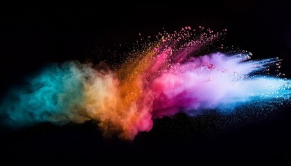Wall Mural - colorful powder explosion on black background abstract pastel color dust particles splash