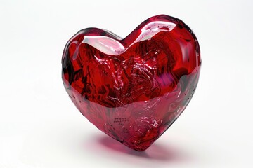 Poster - A single red glass heart placed on a white surface
