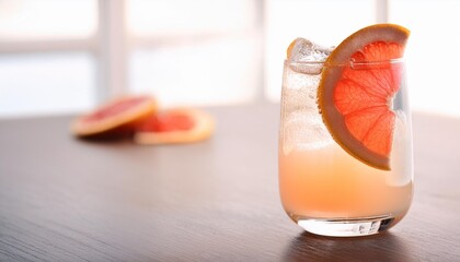 Wall Mural - light carbonated cocktail in a glass with a slice of grapefruit