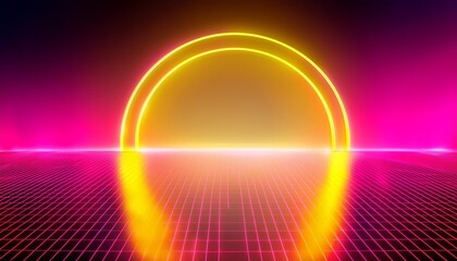 Wall Mural - 90s style background with a neon pink and yellow gradient