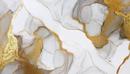 Wall Mural - white and gold alcohol ink pattern