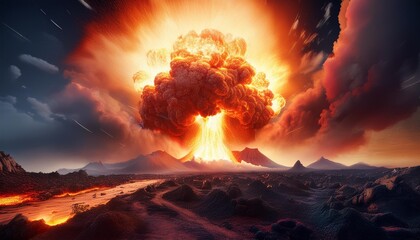 Wall Mural - primordial cosmic horror unleashing cataclysmic destruction upon a devastated otherworldly landscape