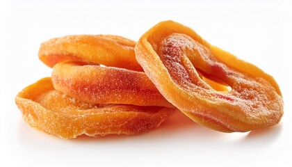 freeze dried peach ring candies isolated on a white background