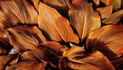 Wall Mural - overhead view of lily of the valley leaves in rust at lake neusiedl in burgenland austria