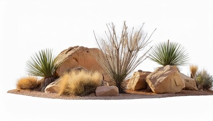 Sticker - desert scene cutout dry plants with rocks isolated on transparent background