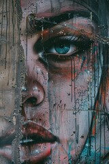 Aufkleber - A close-up shot of a beautiful woman's face painted with intricate details and colors