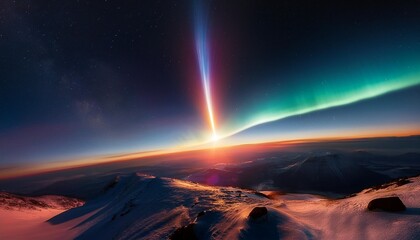 Wall Mural - a quasar s flare creating a cosmic aurora over an alien world