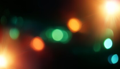 Wall Mural - lens flare overlay blur colorful glow optical glare leak party illumination rays defocused orange blue green light flecks on dark night abstract background