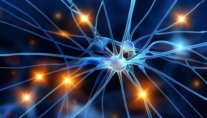 Wall Mural - illustration of neuron network cells with glowing link knots
