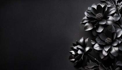 Wall Mural - black flowers ornament on dark background gothic style