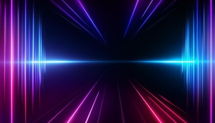 Poster - dark abstract background with neon lines glow