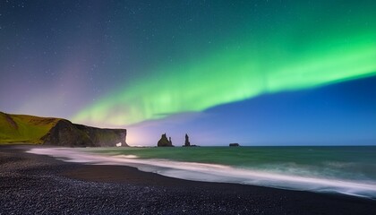 Wall Mural - aurora borealis northern lights above reynisfjara beach