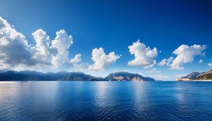 Canvas Print - blue sky with white clouds cloudy sky and mountain water