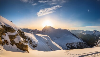 Poster - scenic landscape view sun over snowy winter mountain slope