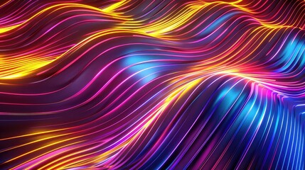 Poster - Multicolored neon wave background with golden reflections