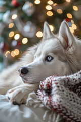 Wall Mural - siberian husky living its best life in a christmas scene.generative ai