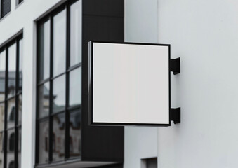 square signboard mockup in outside for logo design, brand presentation for companies