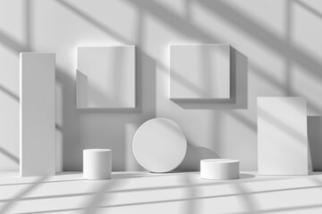 Poster - White room filled with various geometric shapes