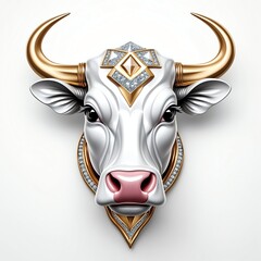 Poster - diamond shiny cow head 3d art logo in plain white background 41