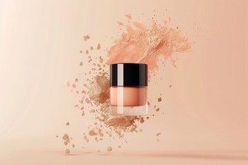 Poster - A jar of makeup on a soft pink background